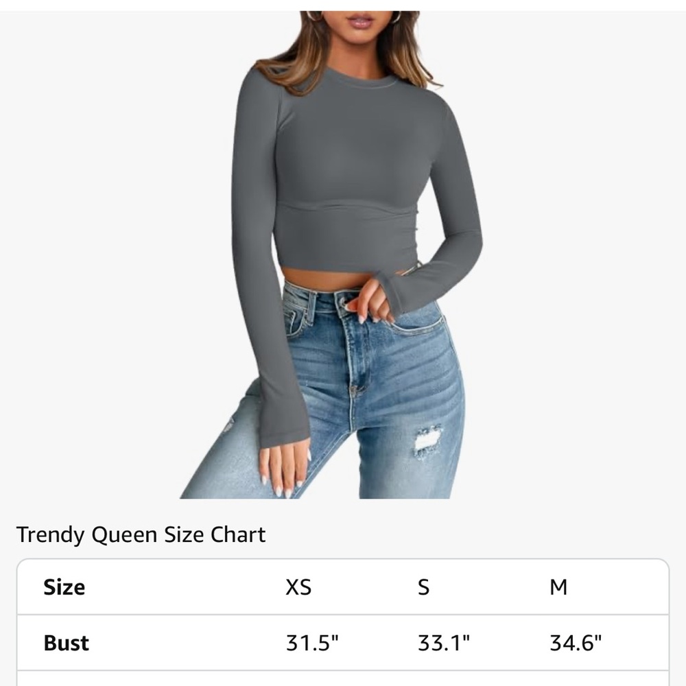 Women's Gray Long Sleeve Crop Top - Picture 2 of 6